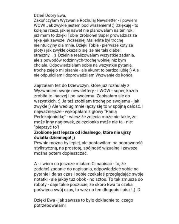 Pozytywna opinia o kursie, w którym Ewa Szczepańska uczy, jak postawić stronę internetową. Pozytywna opinia dla kursu postawienia strony internetowej