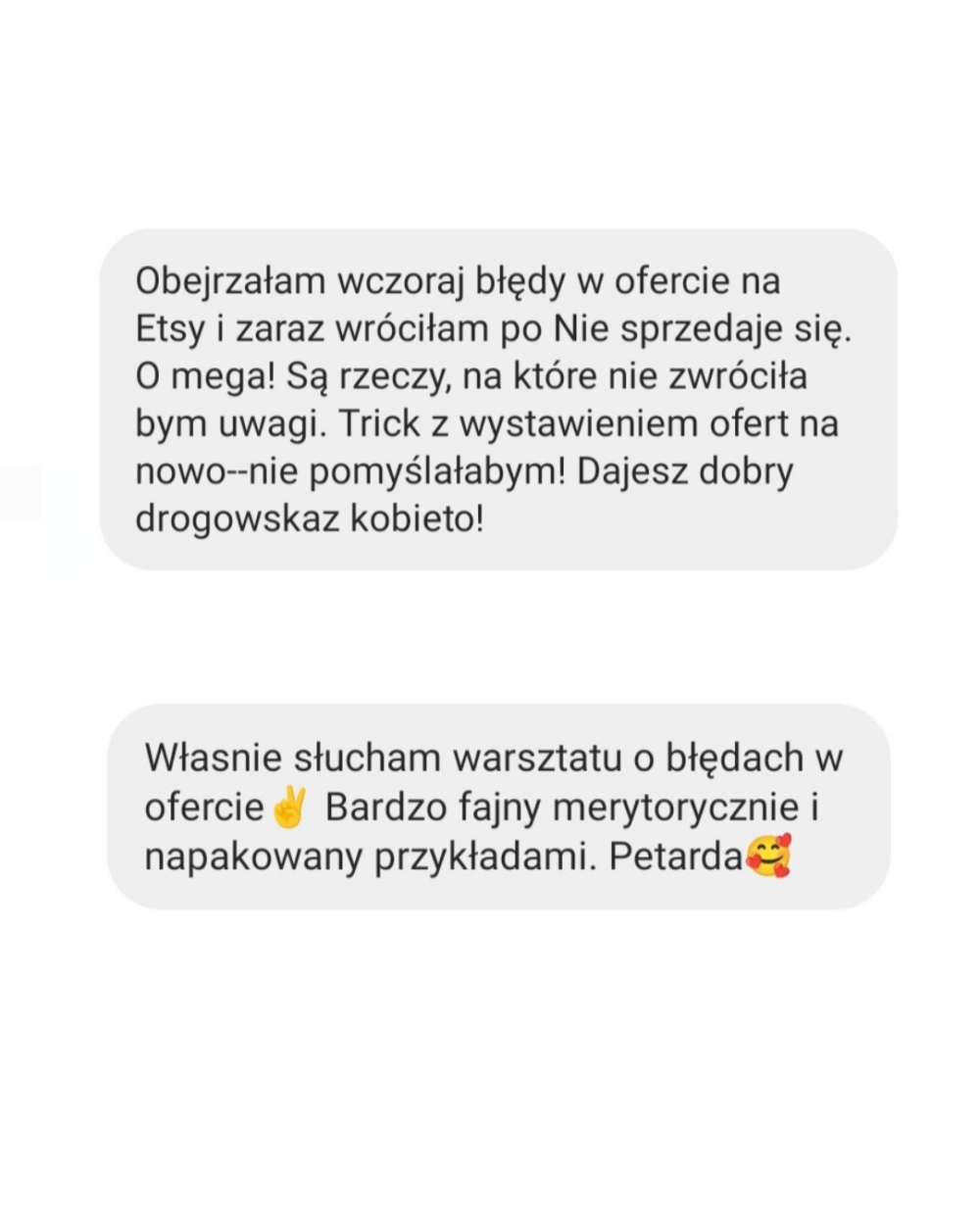 Opinia Opinia o szkoleniu, cytuję "właśnie słucham warsztatu o błędach w ofercie. Bardzo fajny merytorycznie i napakowany przykładami. Petarda!