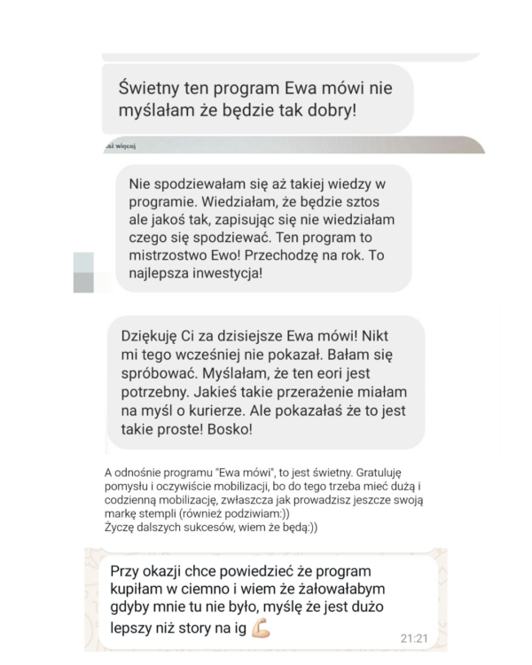 Opinia o programie Ewa mówi. Cytuję "Świetny ten program Ewa mówi, nie myślałam, że będzie tak dobry."