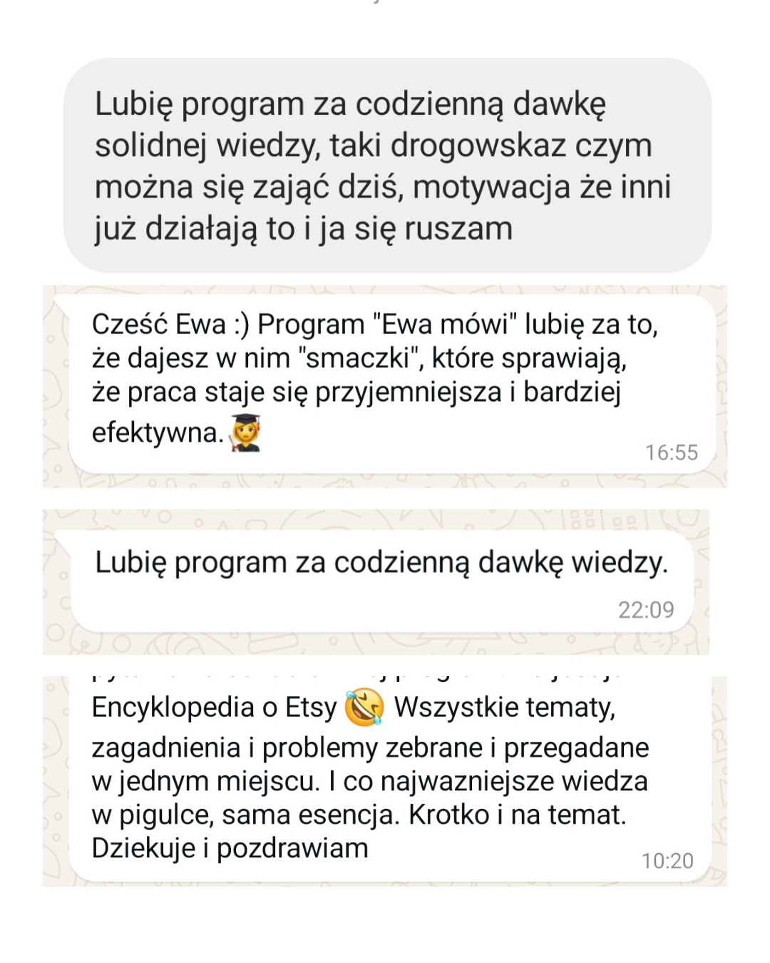 Opinie do Programu Ewa mówi. Przykładowa opinia: Encyklopedia o Etsy. Wszystkie tematy, zagadnienia i problemy zebrane w jednym miejscu"