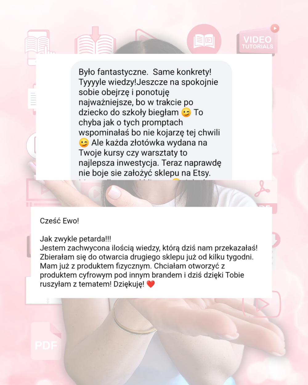 jak sprzedawać pliki cyfrowe (1) Opinie klientek do warsztatu Jak sprzedawać pliki cyfrowe. Cytuję jedną z Opinii: Jak zwykle petarda!!! Jestem zachwycona ilością wiedzy, któą dziś nam przekazałaś. Zbierałam się do otwarcia drugiego sklepu już od kilku tygodni. Mam już z produktem fizycznym. Chciałam otworzyć z produktem cyfrowym pod innym brandem i dziś dzięki Tobie ruszyłam z tematem! Dziękuję!