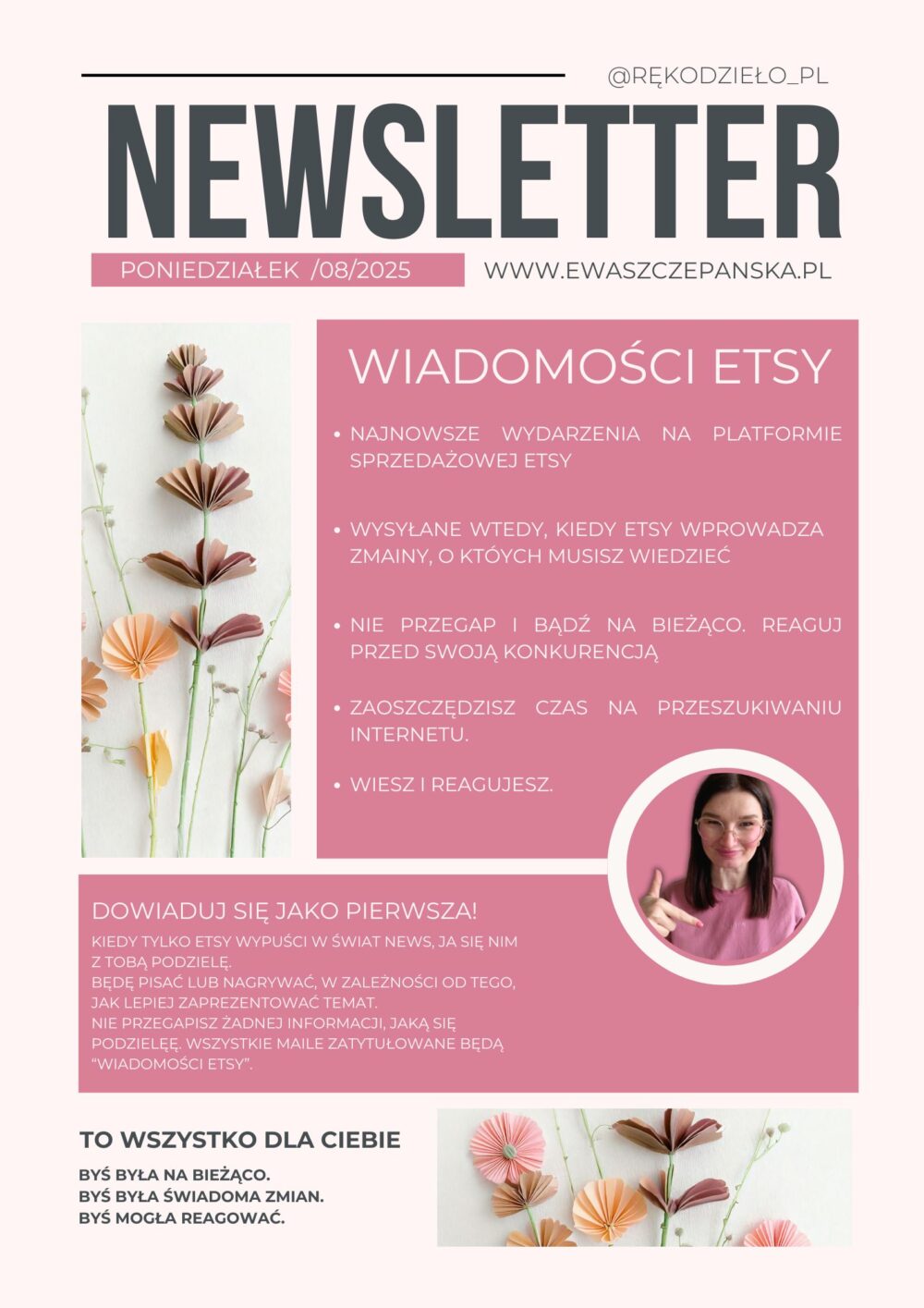 Newsletter z ciekawostkami o platformie Etsy