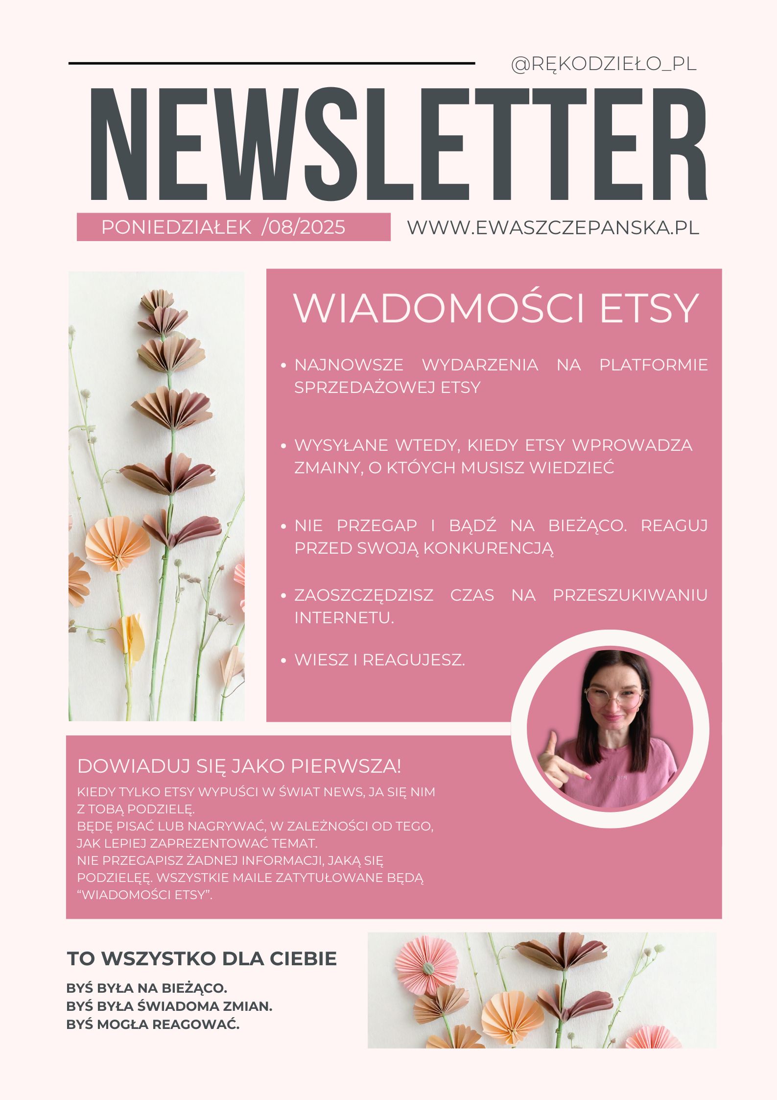 Newsletter z ciekawostkami o platformie Etsy