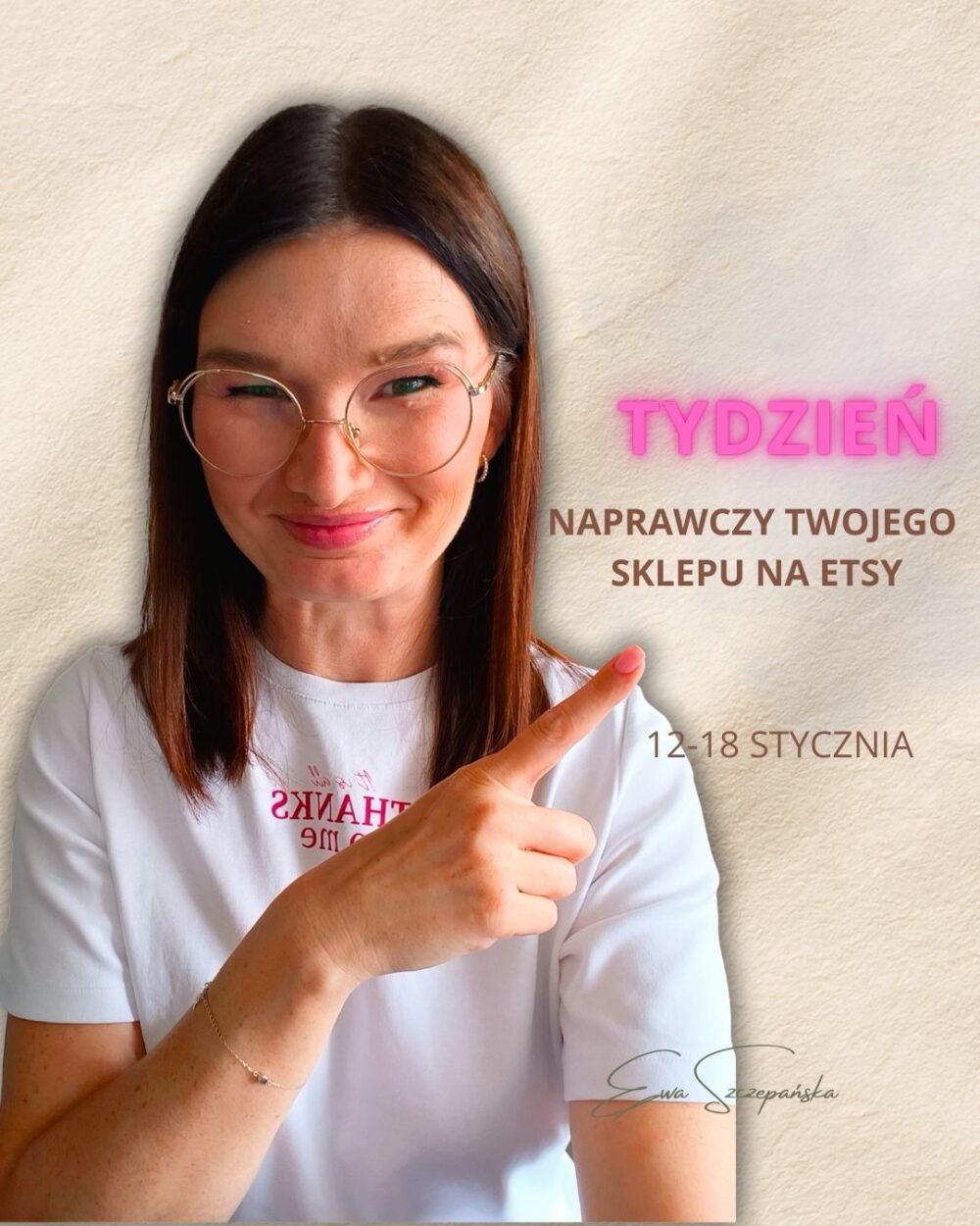 Grafika promocyjna programu „Tydzień Naprawczy Twojego Sklepu na Etsy” – 7 dni, które pomagają zidentyfikować kluczową blokadę sprzedaży i odzyskać kontrolę nad wynikami.