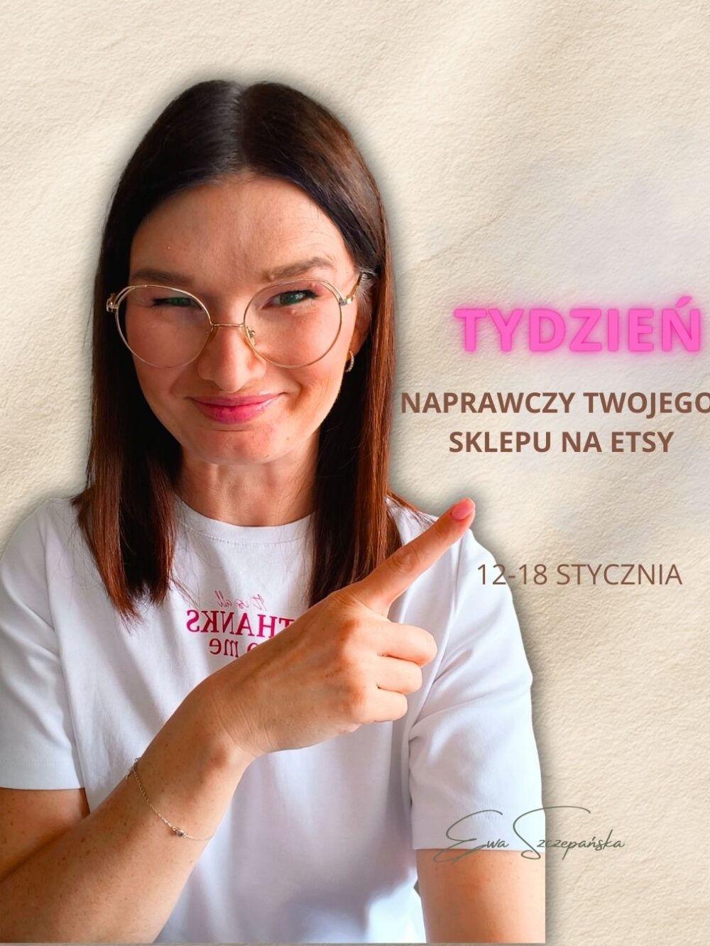 Grafika promocyjna programu „Tydzień Naprawczy Twojego Sklepu na Etsy” – 7 dni, które pomagają zidentyfikować kluczową blokadę sprzedaży i odzyskać kontrolę nad wynikami.
