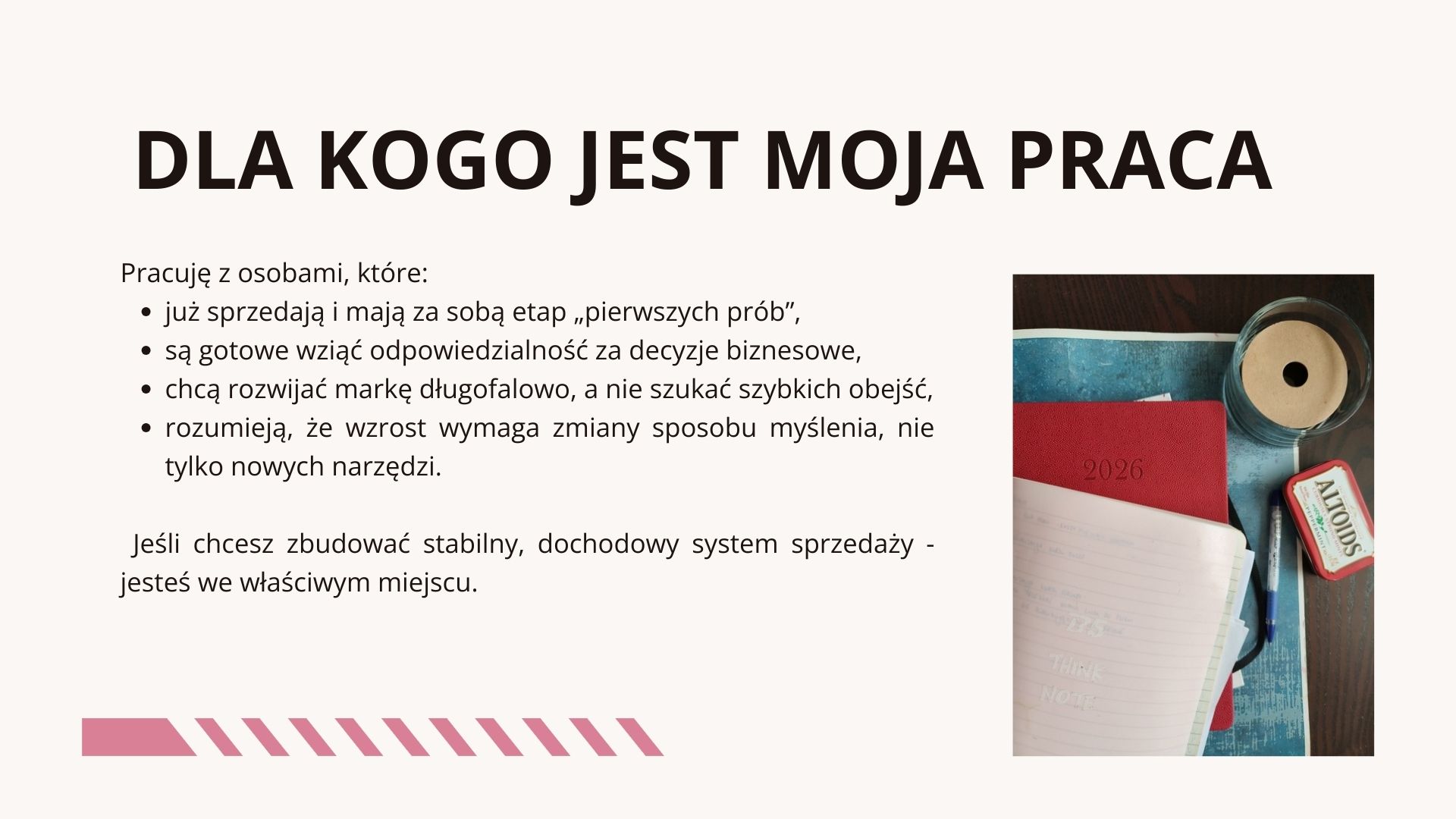 Sekcja informacyjna określająca, dla kogo przeznaczona jest strategiczna praca nad sprzedażą i marką.