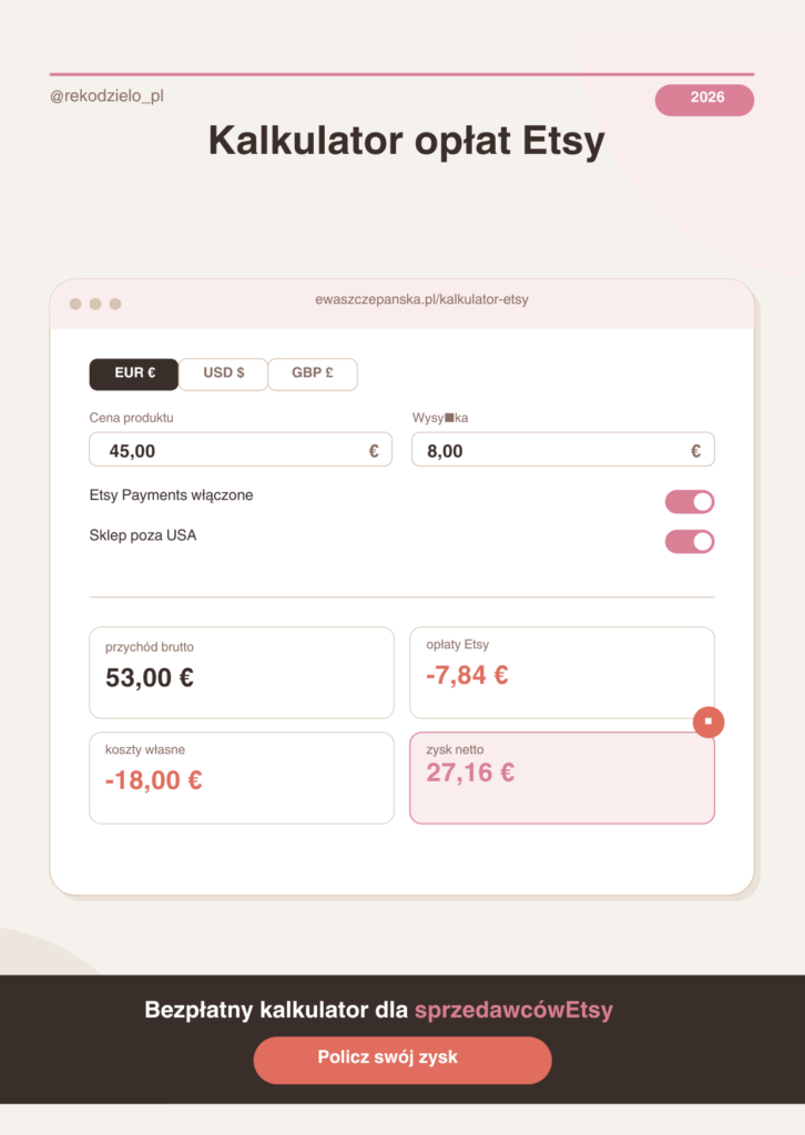 Kalkulator opłat na Etsy