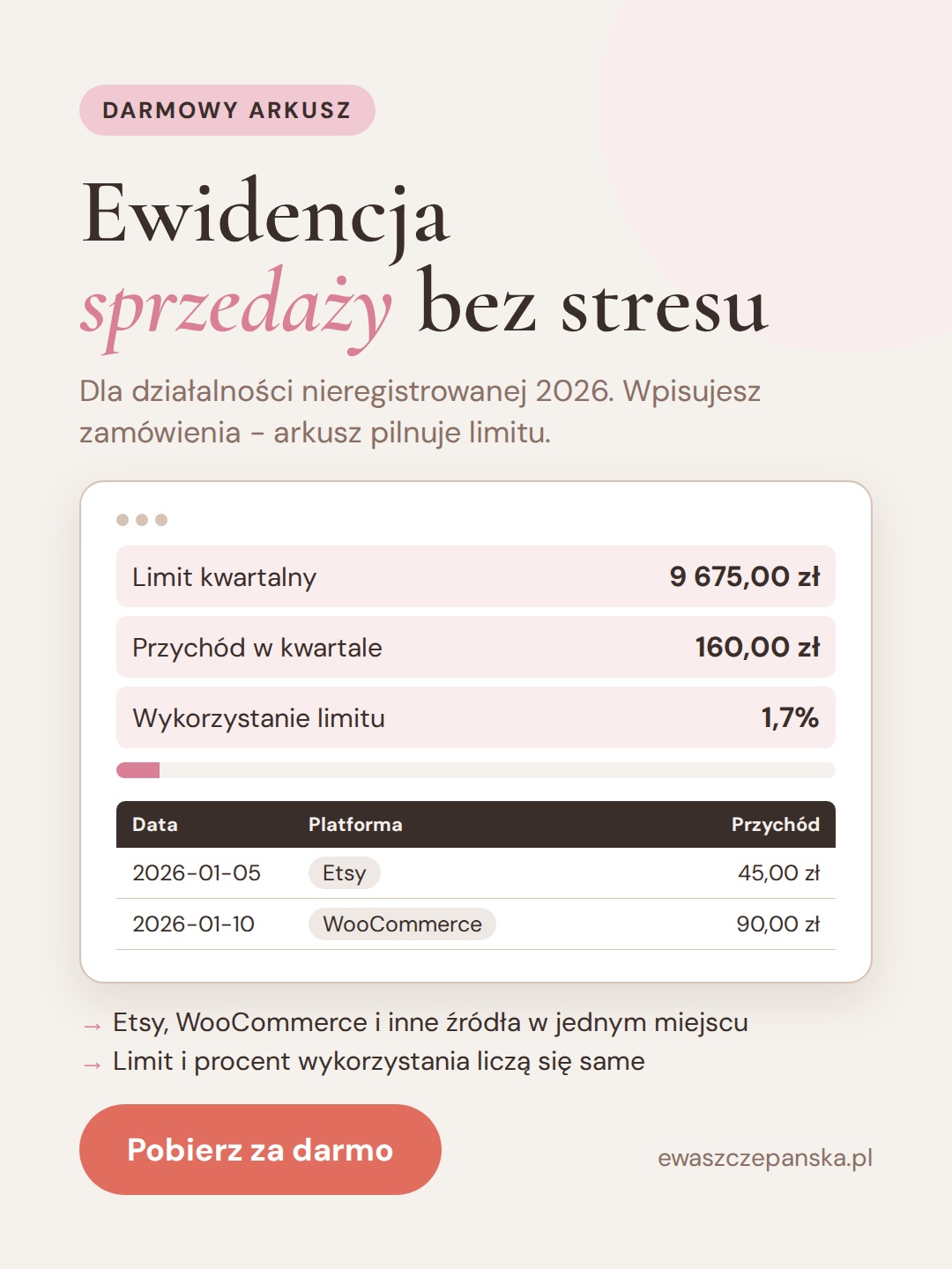 Darmowy arkusz: Ewidencja sprzedaży bez stresu